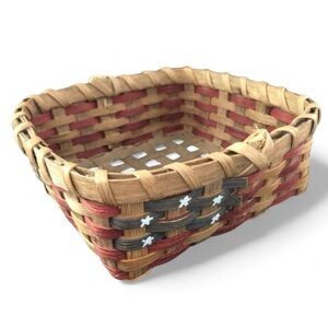 Handwoven Artist Signed Patriotic Flag Basket